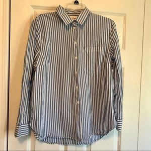 Blue and white striped blouse.